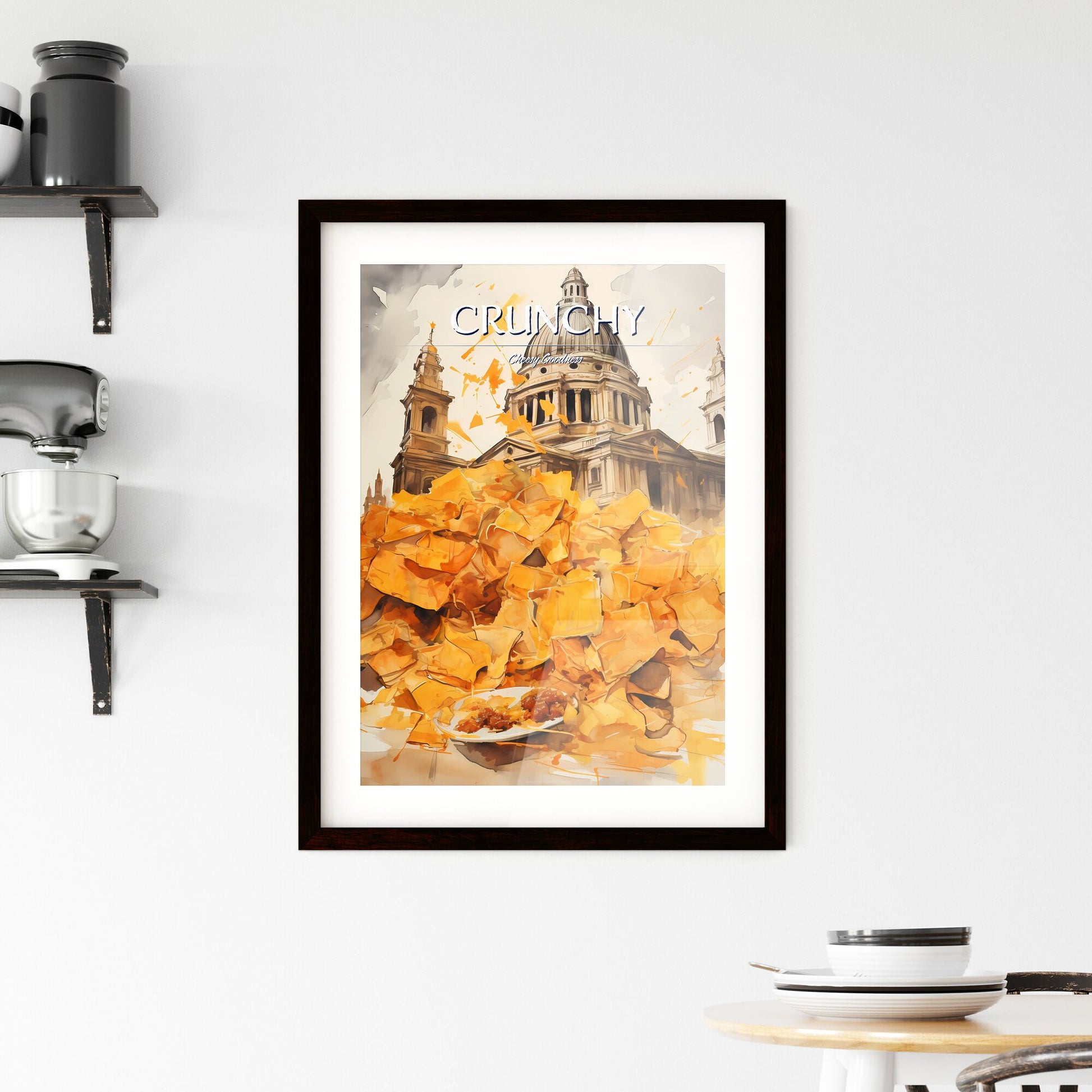 A Poster of Nachos - A Large Pile Of Chips In Front Of A Building Default Title