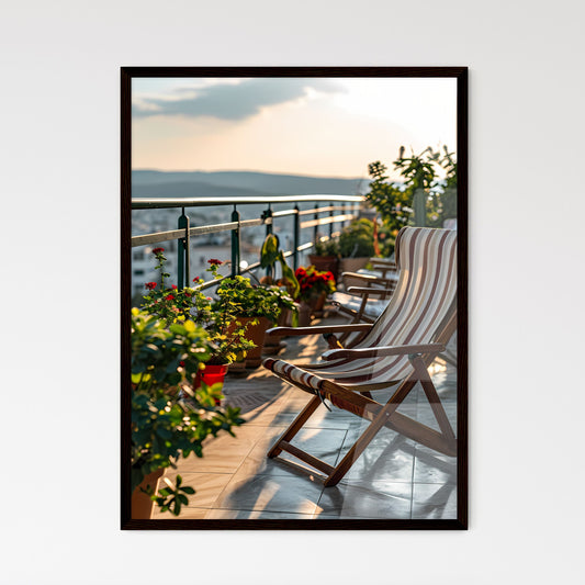 A Poster of small patio with a deck chair -  - Framed Art Print