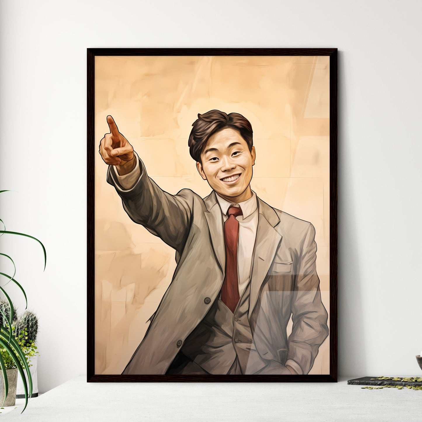 A Poster of handsome and happy and suprised asian man  Framed Print