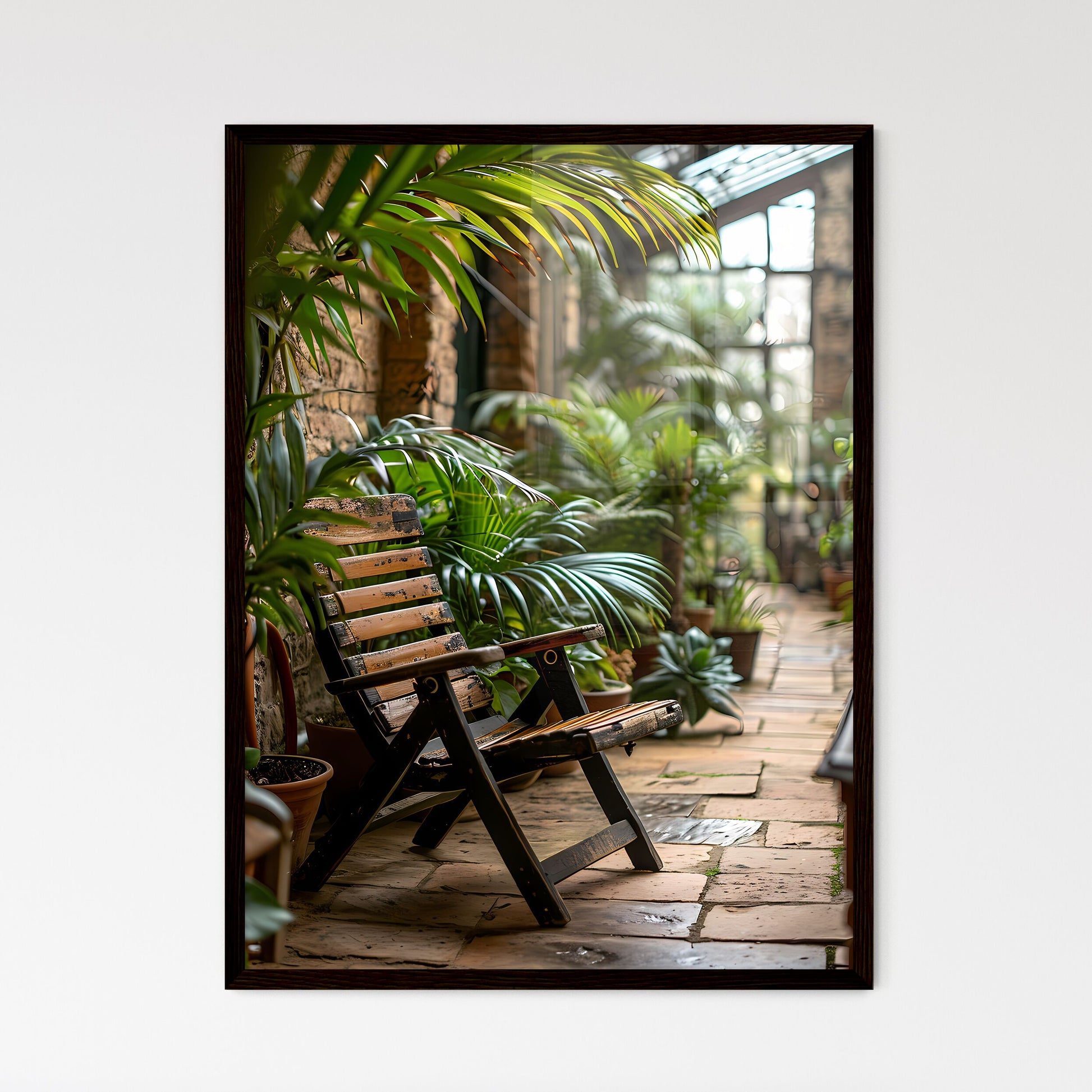A Poster of small patio with a deck chair -  - Framed Art Print