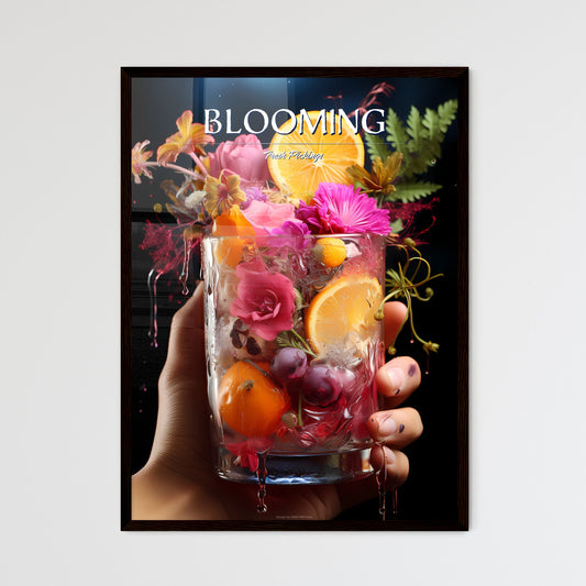 A Poster of a person holding a vase of flowers - A Hand Holding A Glass With Flowers And Fruits Default Title