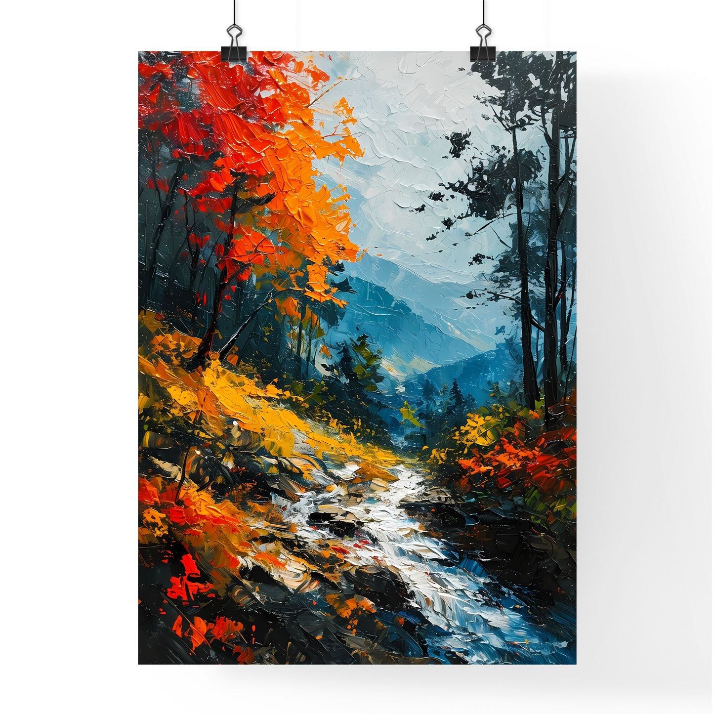 A Poster of Waterfalls landscape - A Painting Of A River Running Through A Forest Default Title