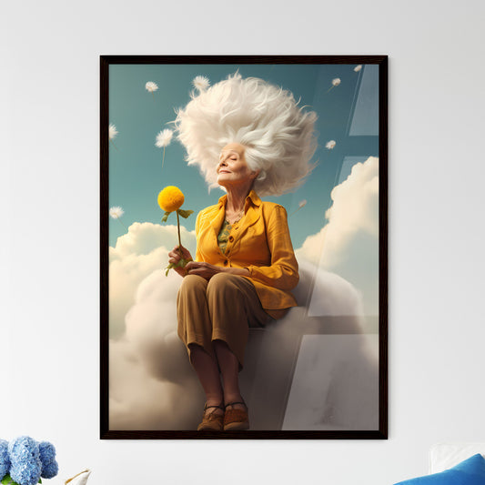 A Poster of an old woman with a dandelion -  - Framed Art Print