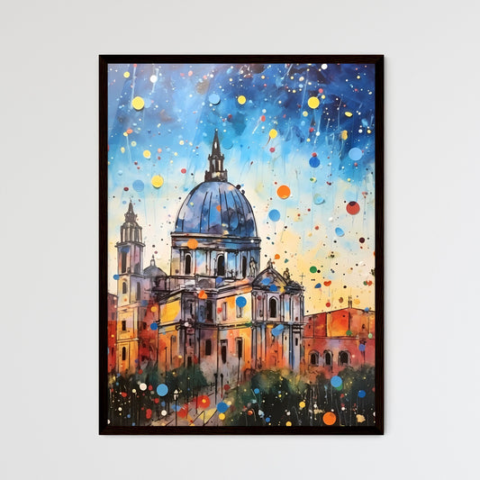 A Poster of colorful confetti - A Painting Of A Building With A Dome And Colorful Confetti Framed Art