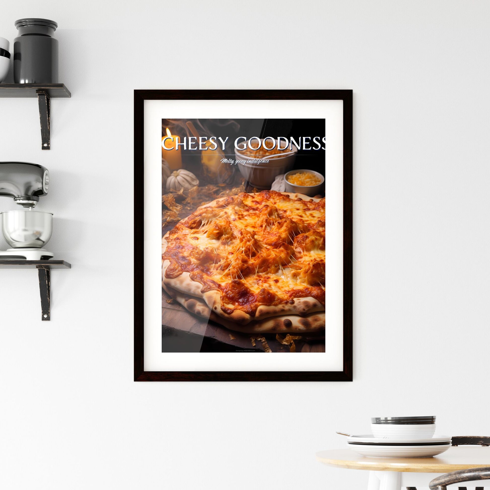 A Poster of hot cheesy pizza - A Pizza With Cheese And Sauce Default Title