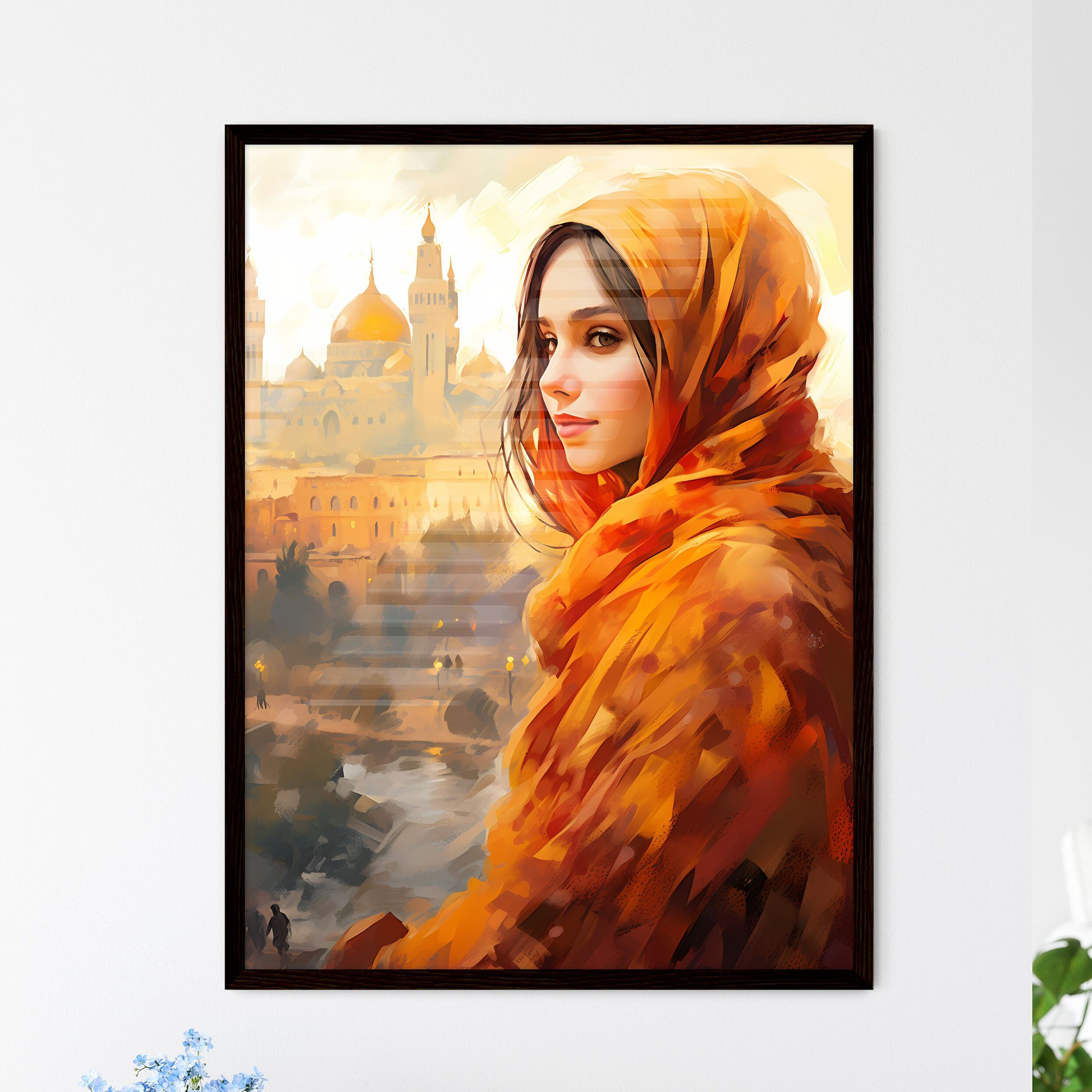A Poster of beautiful woman wearing hijab -  - Framed Art Print