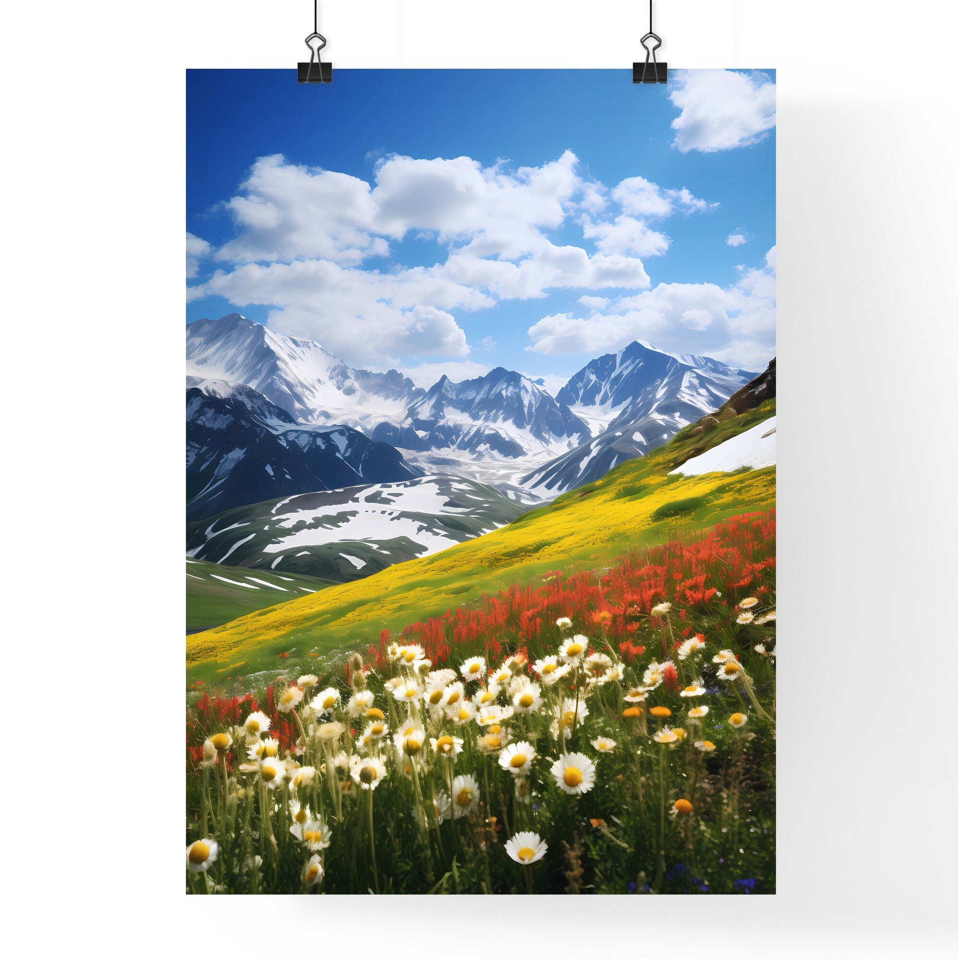 A Poster of dingdal light - A Field Of Flowers And Snow Covered Mountains Default Title