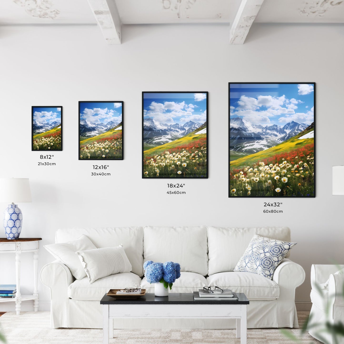 A Poster of dingdal light - A Field Of Flowers And Snow Covered Mountains Default Title