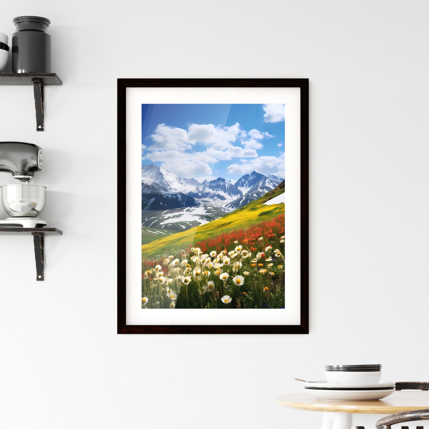 A Poster of dingdal light - A Field Of Flowers And Snow Covered Mountains Default Title