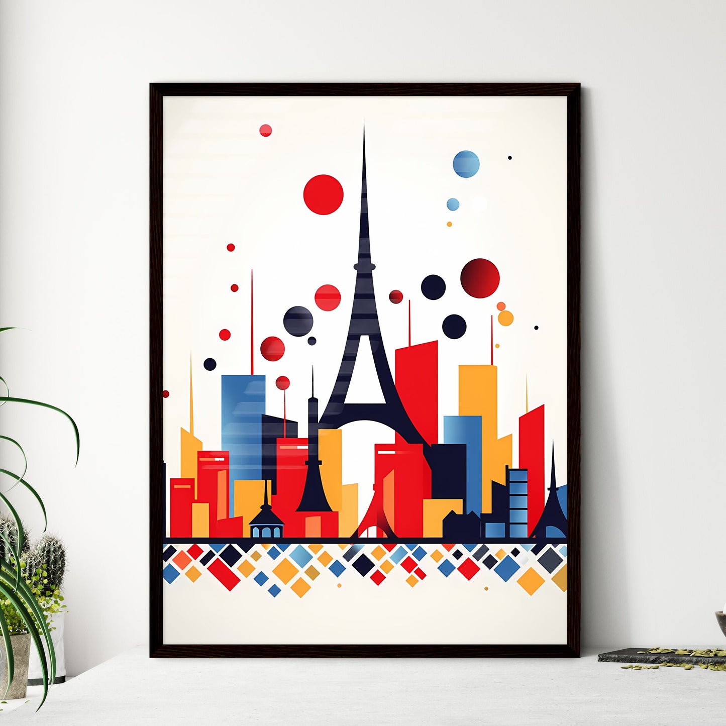 A Poster of minimalist Paris skyline - A Colorful Cityscape With A Tower Framed Art