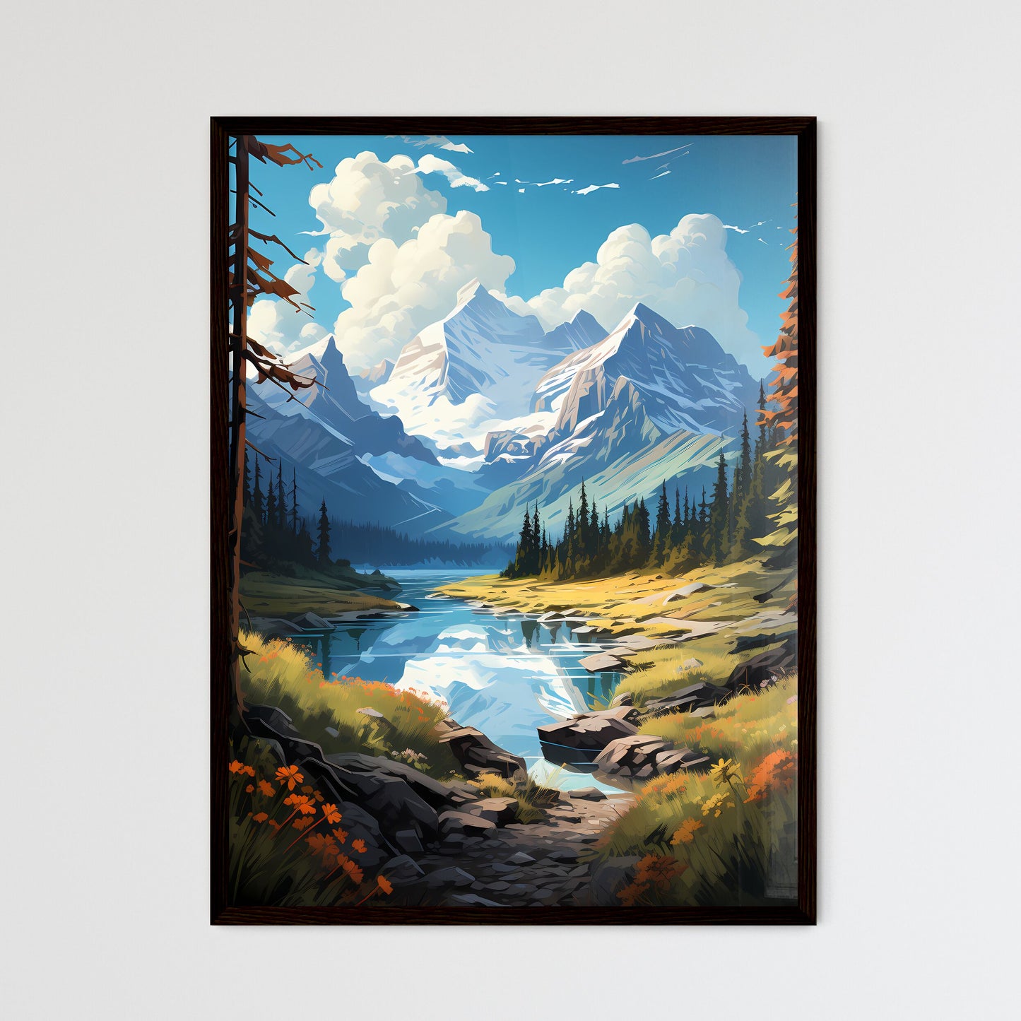 A Poster of Rocky Mountains Canada - A River - Framed Art Print