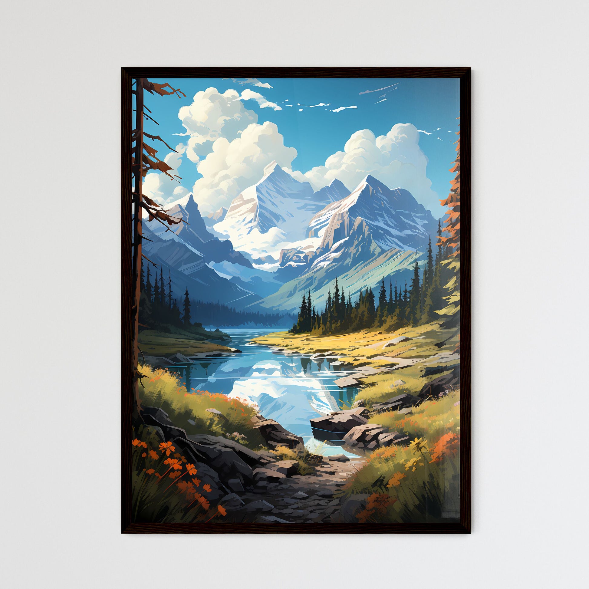 A Poster of Rocky Mountains Canada - A River - Framed Art Print