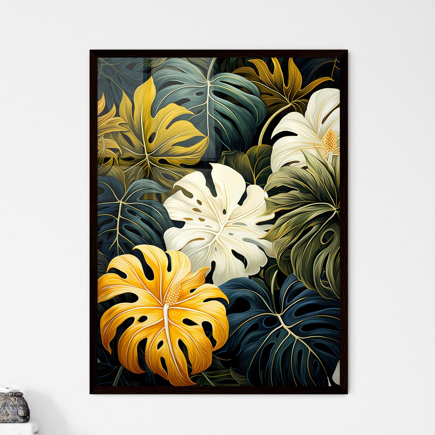 A Poster of monochrome monstera tropical lea - Framed Art Print