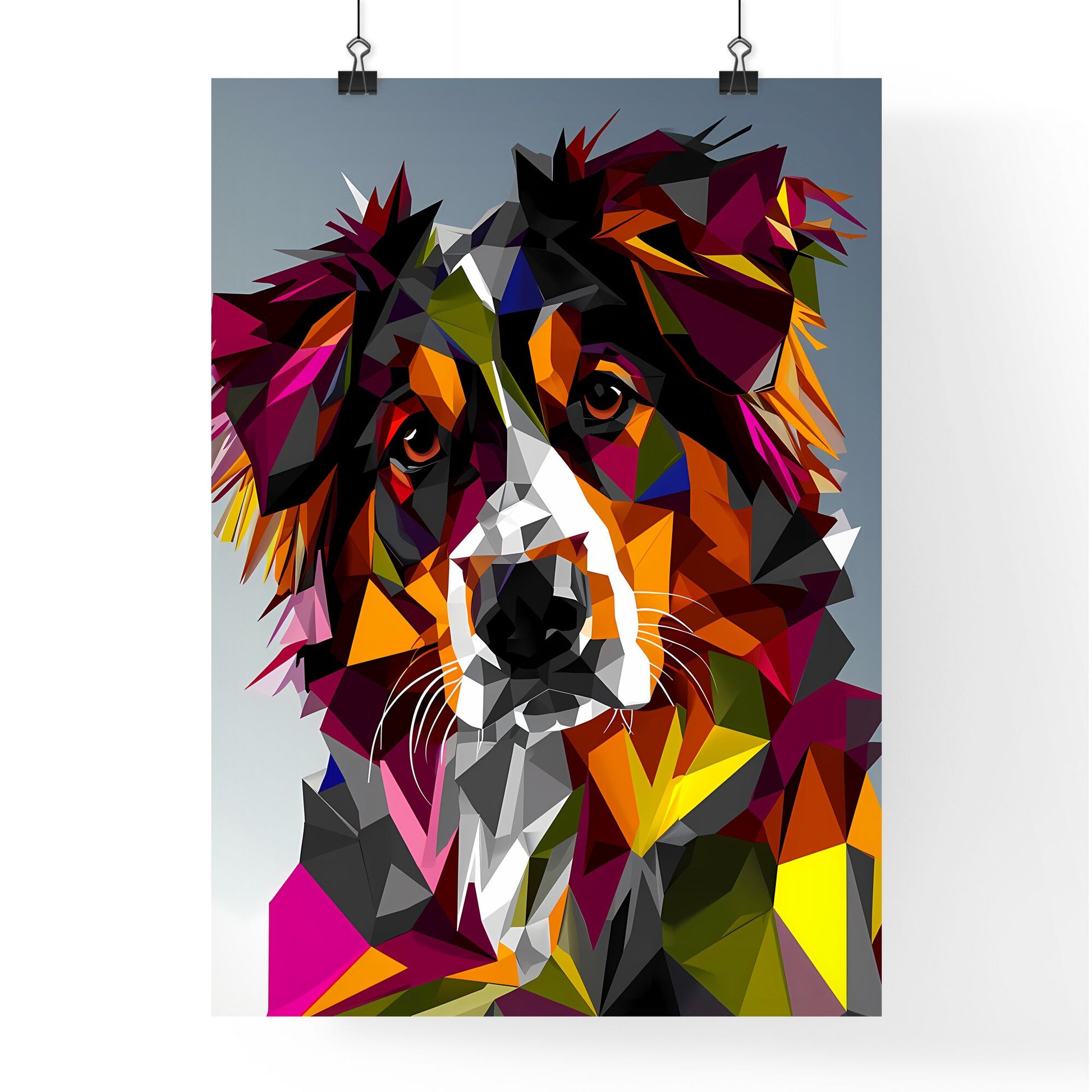 A Poster of two dogs holding each other - A Colorful Dog With White And Black Face Default Title