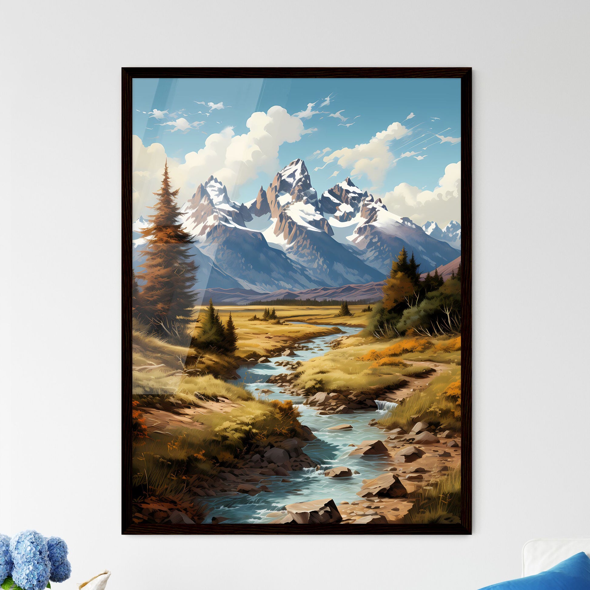 A Poster of Grand Teton National park - A Ri - Framed Art Print