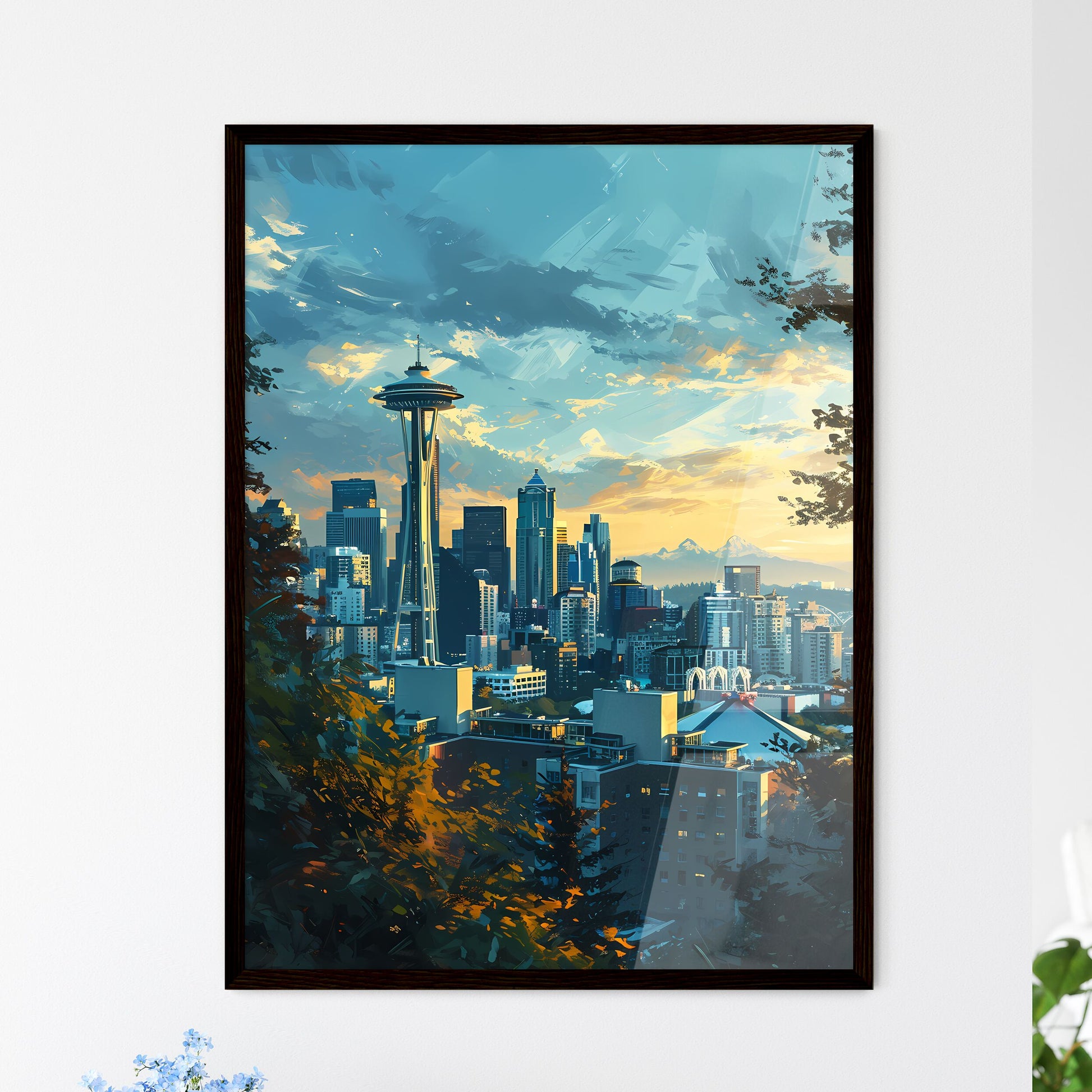 A Poster of Seattle Skyline - A Cityscape With Trees And A Sky Scraper Default Title