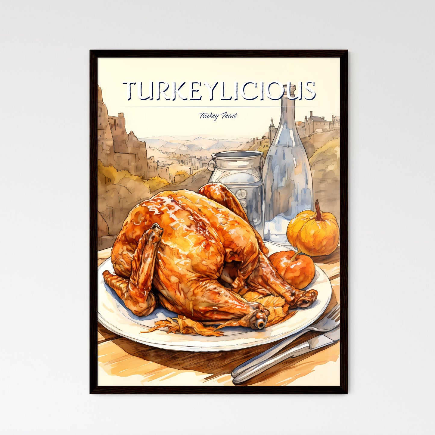 A Poster of Thanksgiving turkey - A Painting Of A Turkey On A Plate Default Title