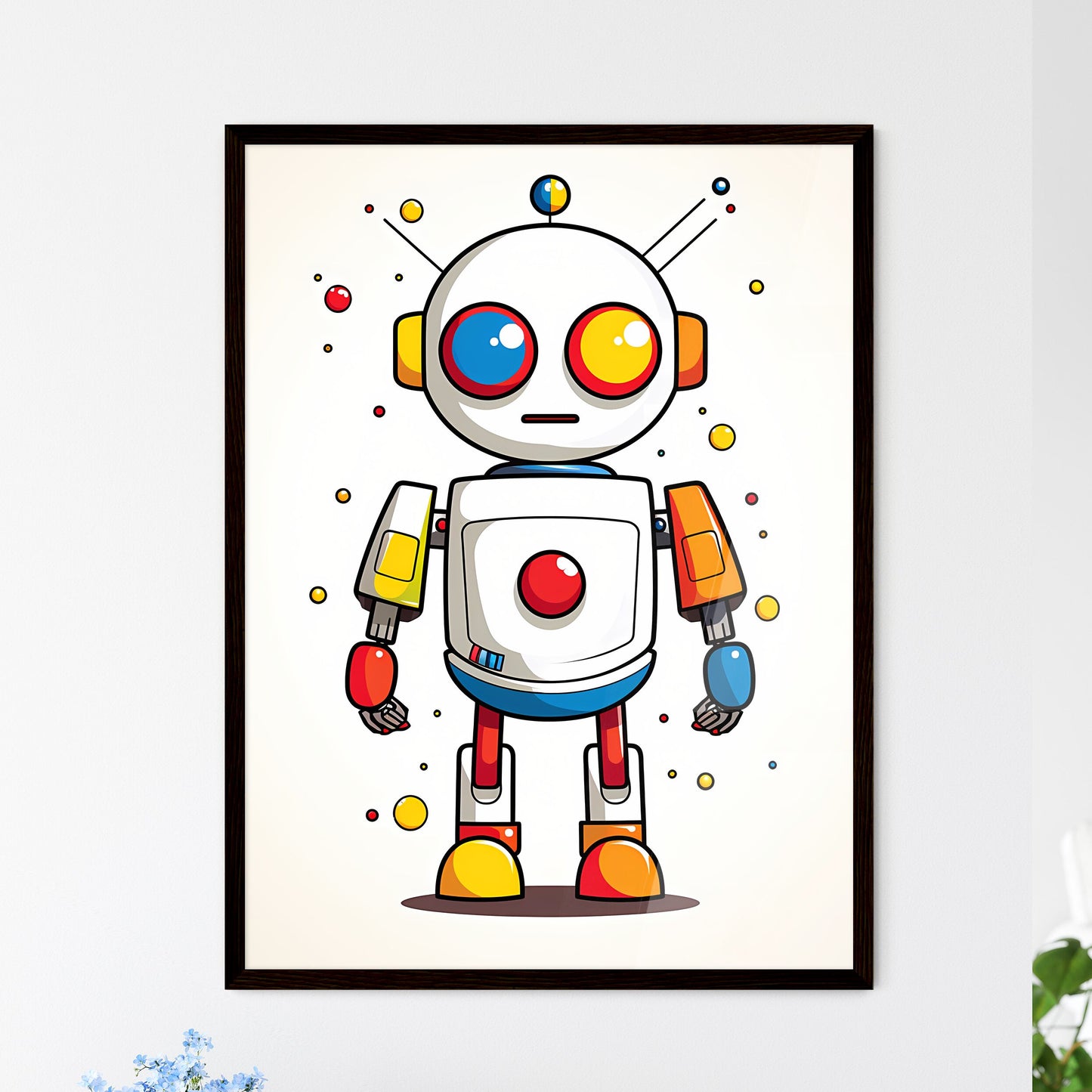 A Poster of minimalist robot art - A Cartoon - Framed Art Print