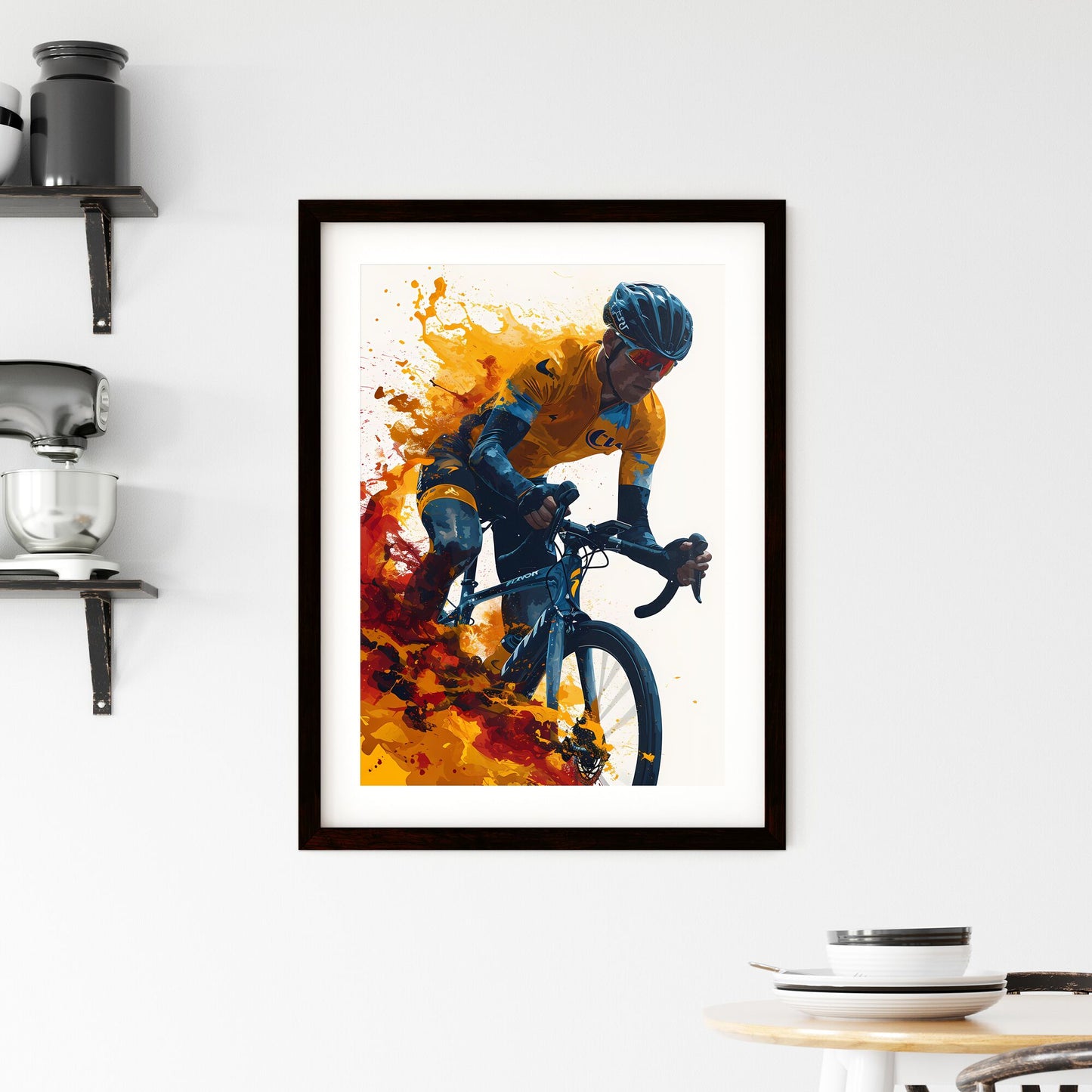 A Poster of an art illustration of a triathlon - A Man Riding A Bike In Flames Default Title