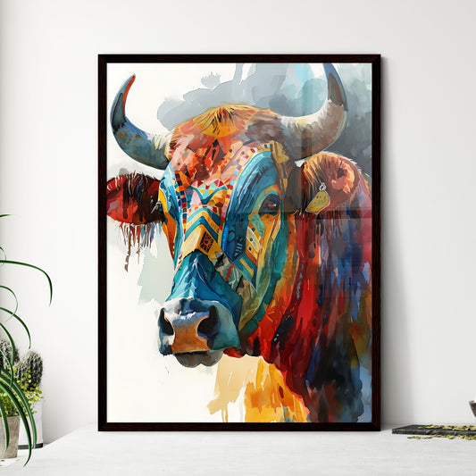A Poster of native american cow skull - A Painting Of A Colorful Cow Default Title