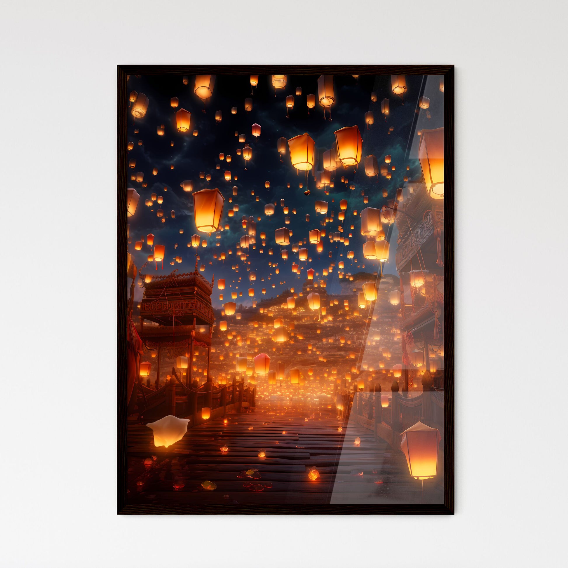 A Poster of Celebration scene with 100 lante - Framed Art Print