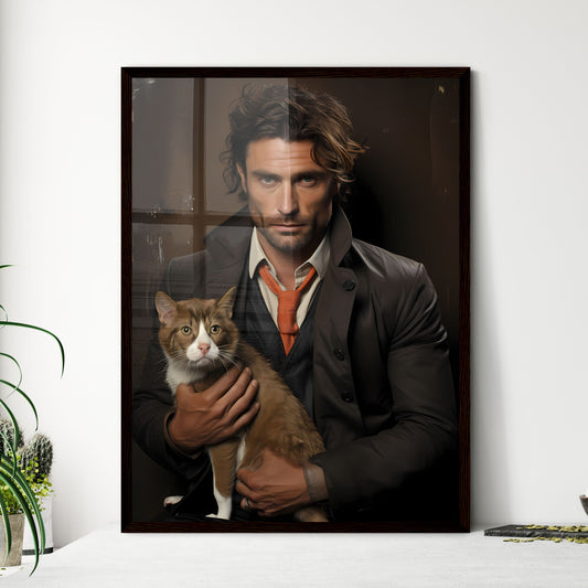 A Poster of a painting of handsome man with cat - A Man Holding A Cat Default Title