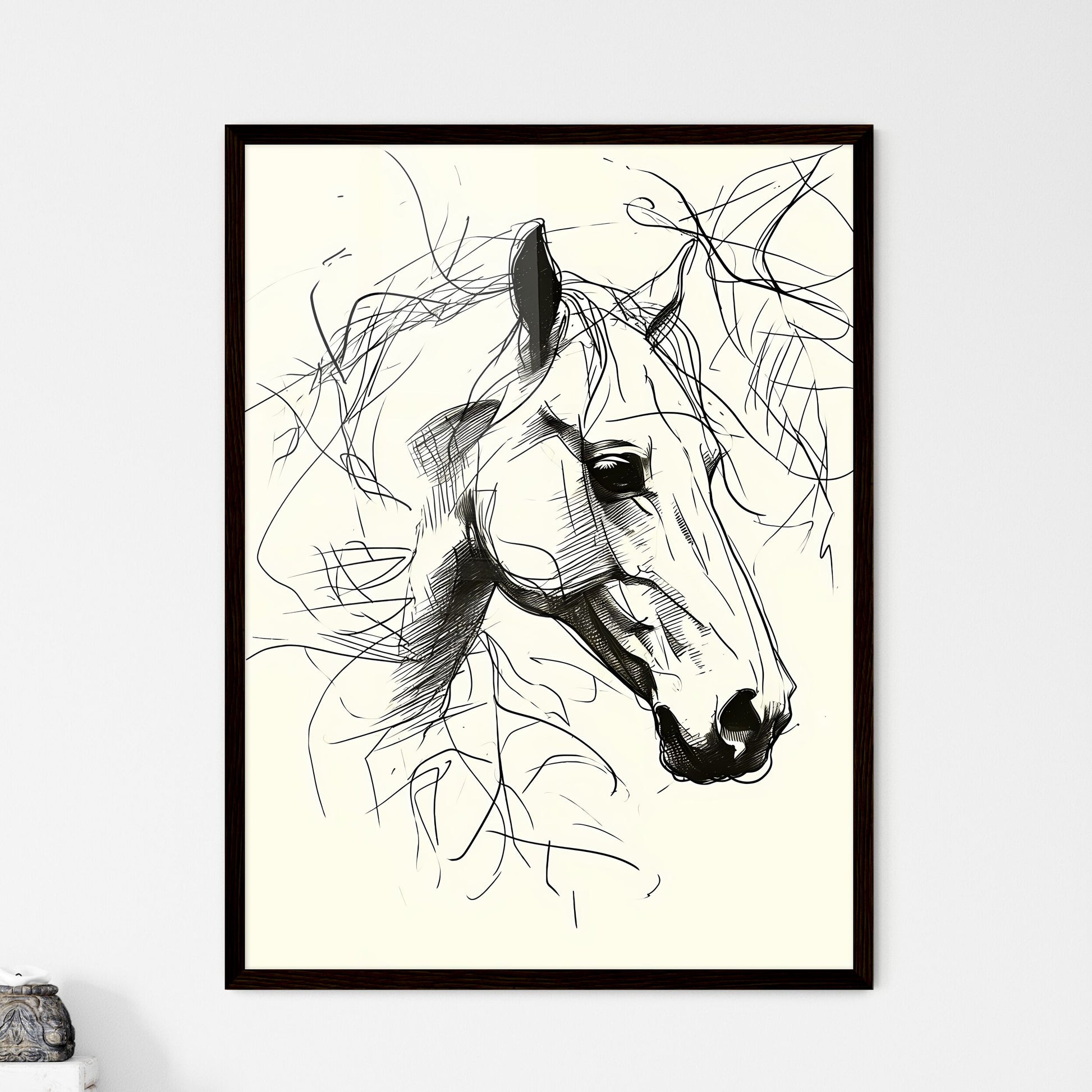 A Poster of a line art drawing of a bear face - A Drawing Of A Horse Default Title