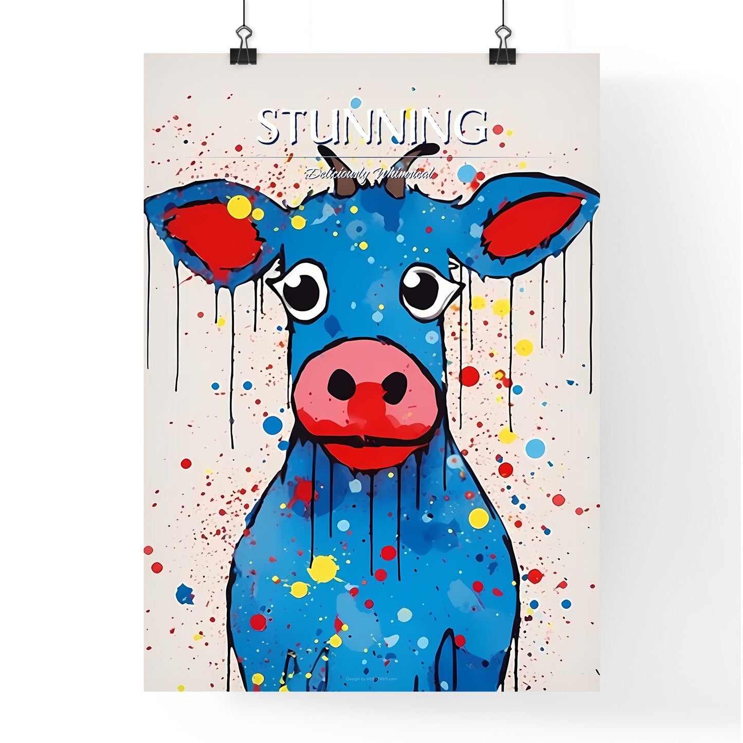 A Poster of minimalist pig art - A Blue Cow With Red Lips And Horns Default Title