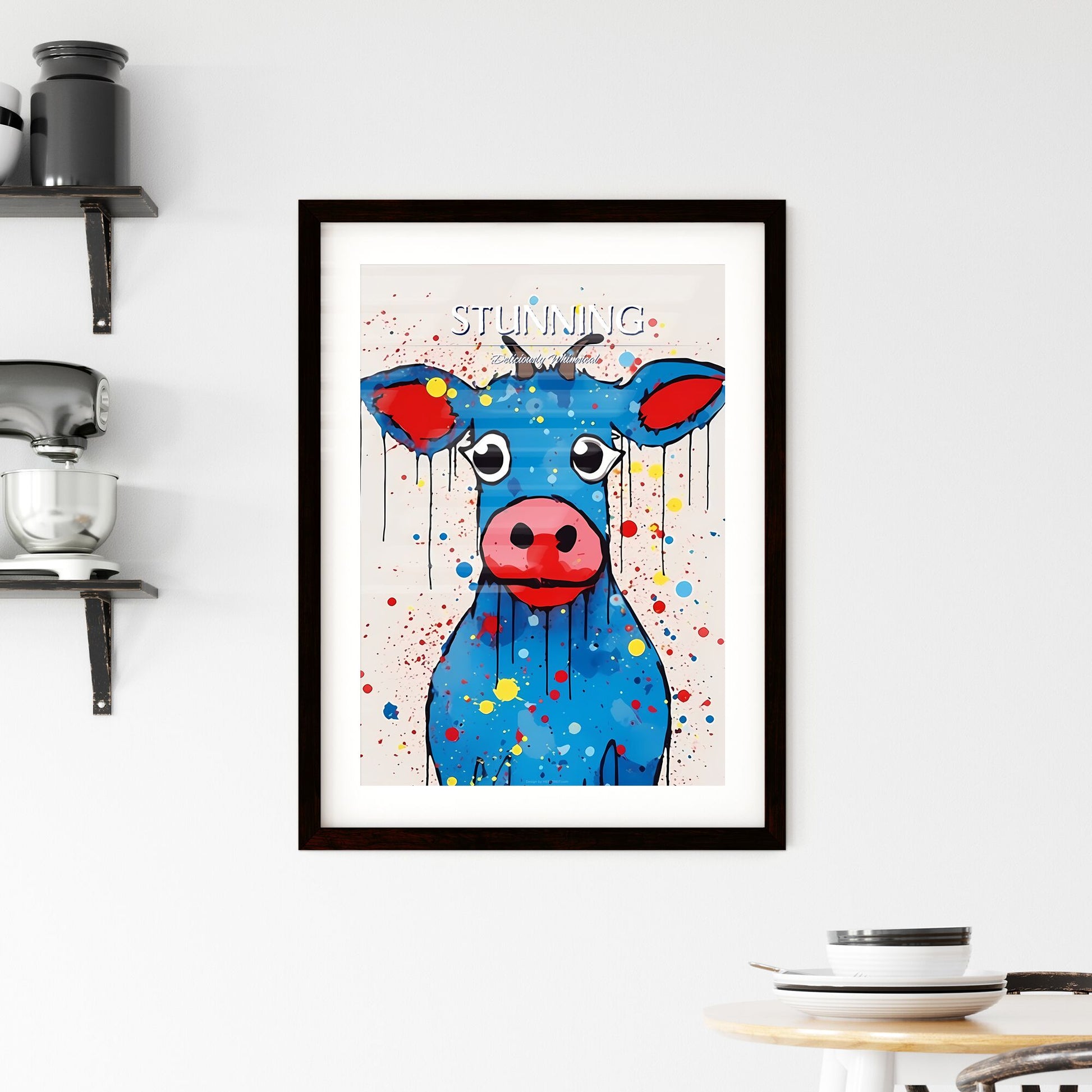 A Poster of minimalist pig art - A Blue Cow With Red Lips And Horns Default Title
