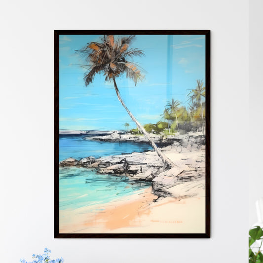 A Poster of palm tree on paradise beach - A  - Framed Art Print