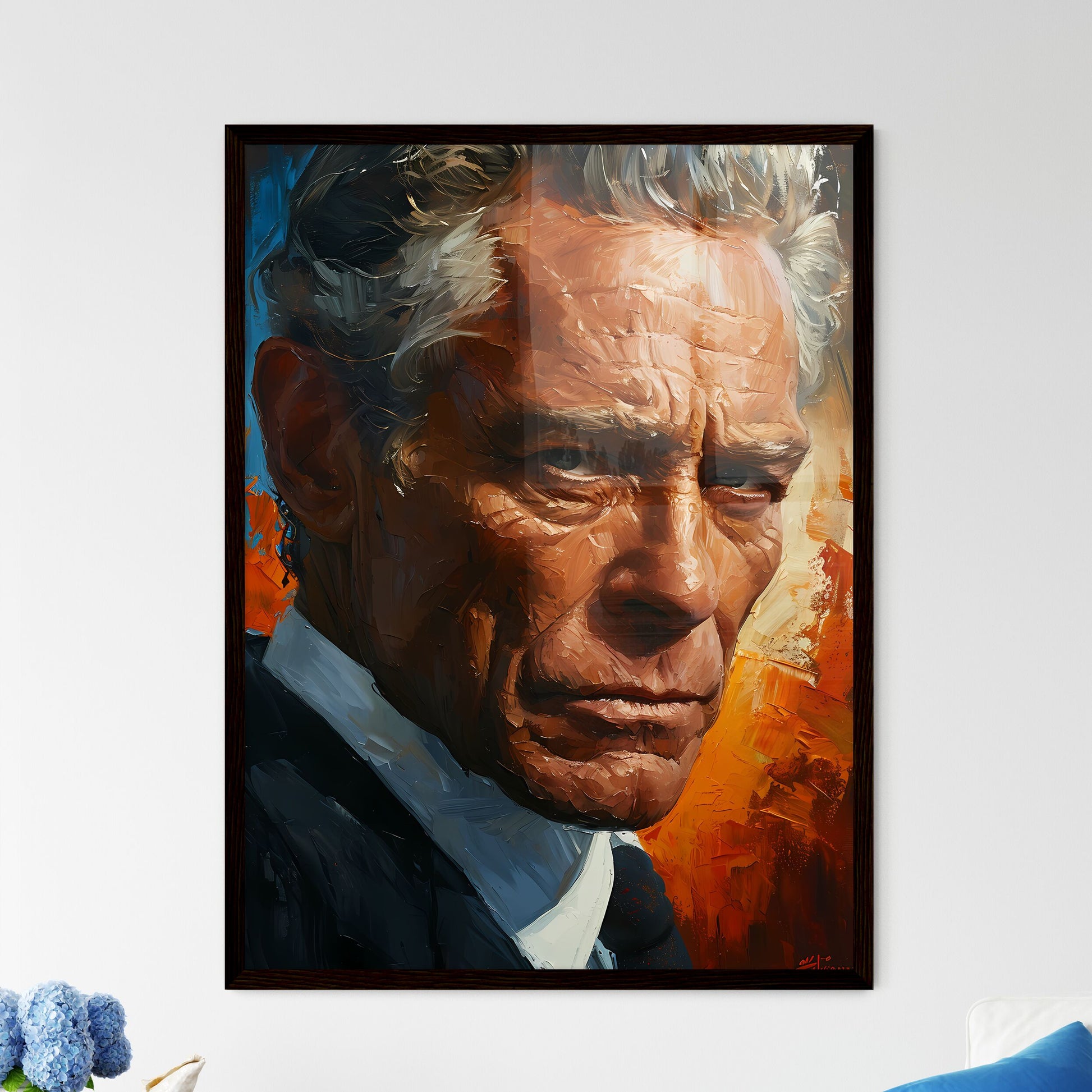 A Poster of Gordon Gekko Portrait with colorful Background  Framed Print