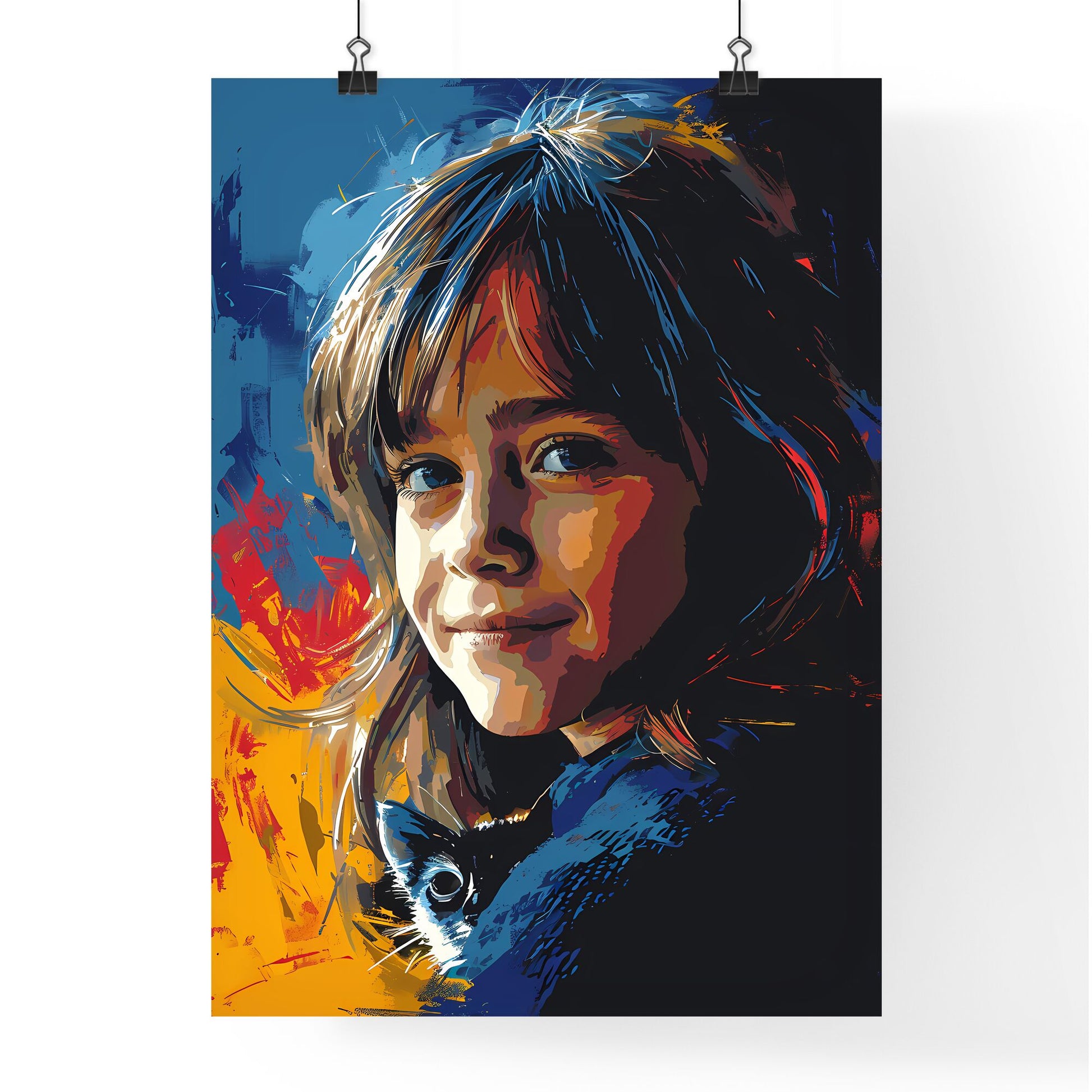 A Poster of t-shirt design of abstract smiling little girl - A Girl With A Cat Default Title