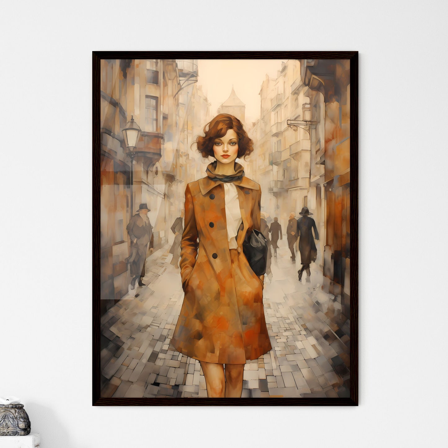 A Poster of art deco noveaux - A Woman In A Coat Framed Art