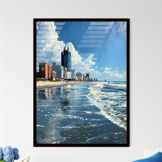 A Poster of Virginia Beach Virginia Art Sketch - A Beach With A City And Water Framed Art
