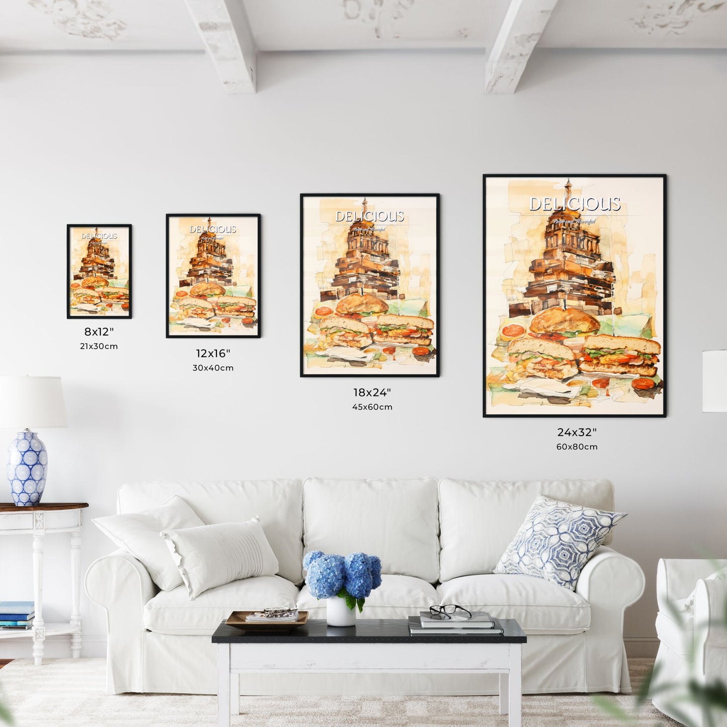 A Poster of illustration of a sandwich - A Watercolor Of A Sandwich And A Building Default Title