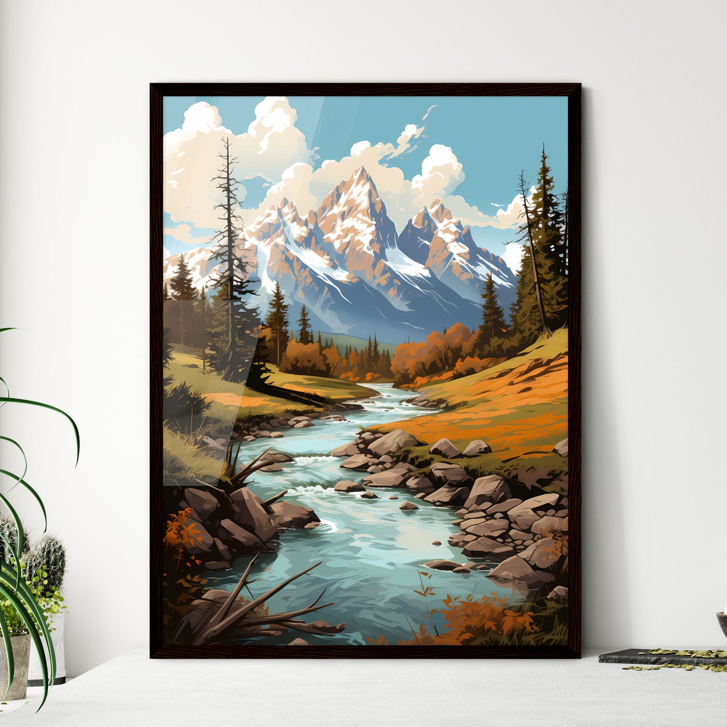 A Poster of Grand Teton National park - A Ri - Framed Art Print