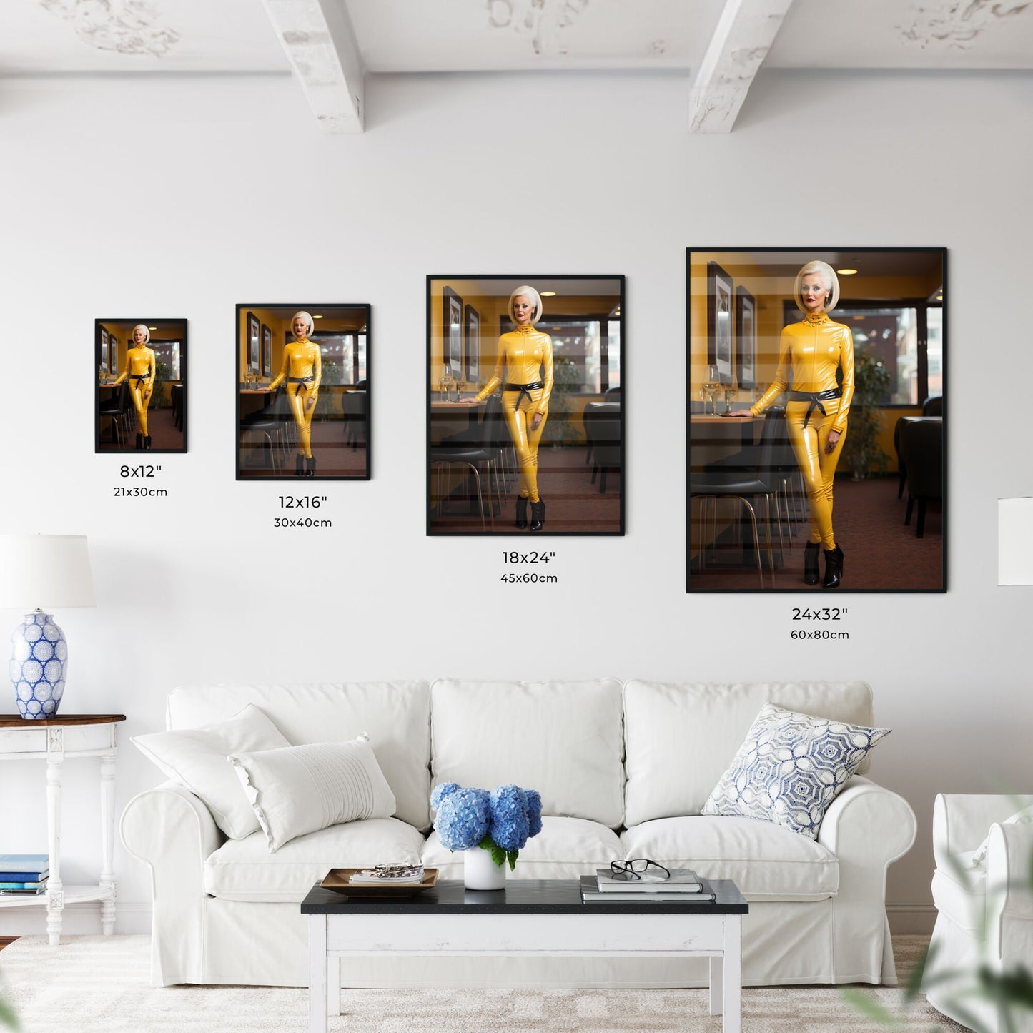 A Poster of beautiful upright standing lady - A Woman In A Yellow Latex Suit Default Title
