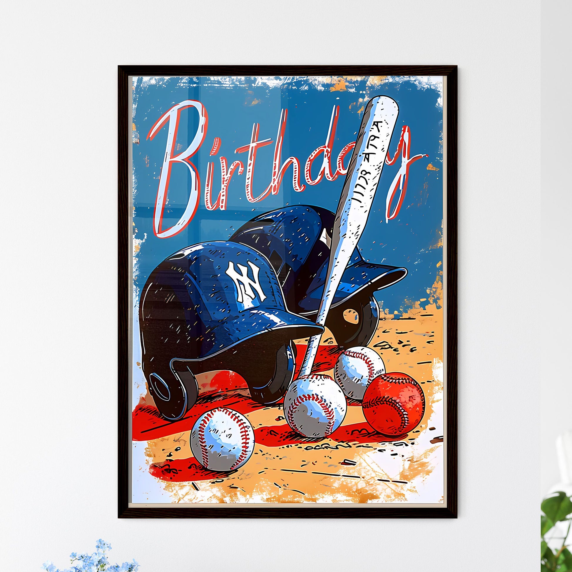 A Poster of a card adorned with baseballs -  - Framed Art Print