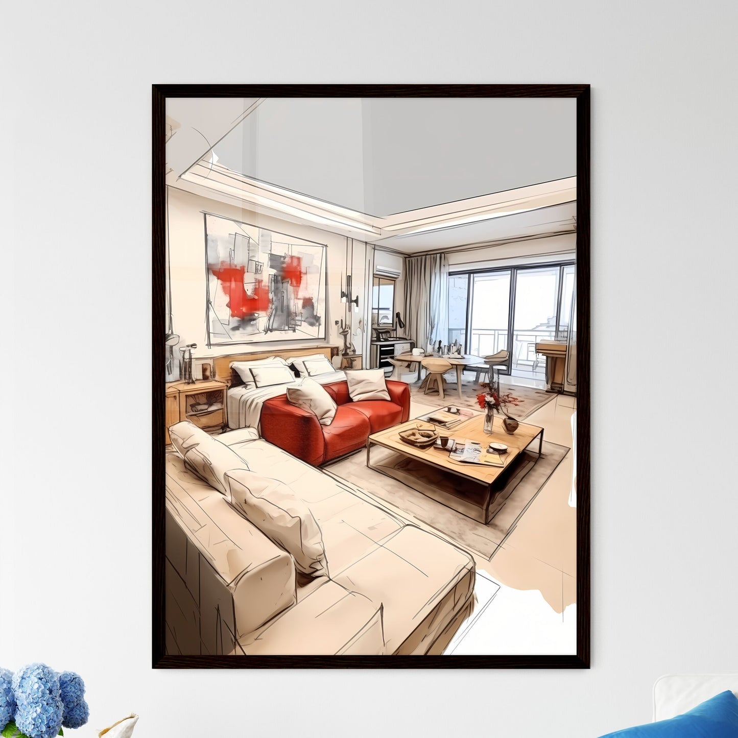 A Poster of Modern studio apartment - A Draw - Framed Art Print