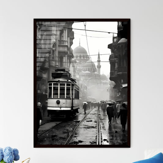 A Poster of Istanbul - A Trolley On A Street With People Walking On It Default Title