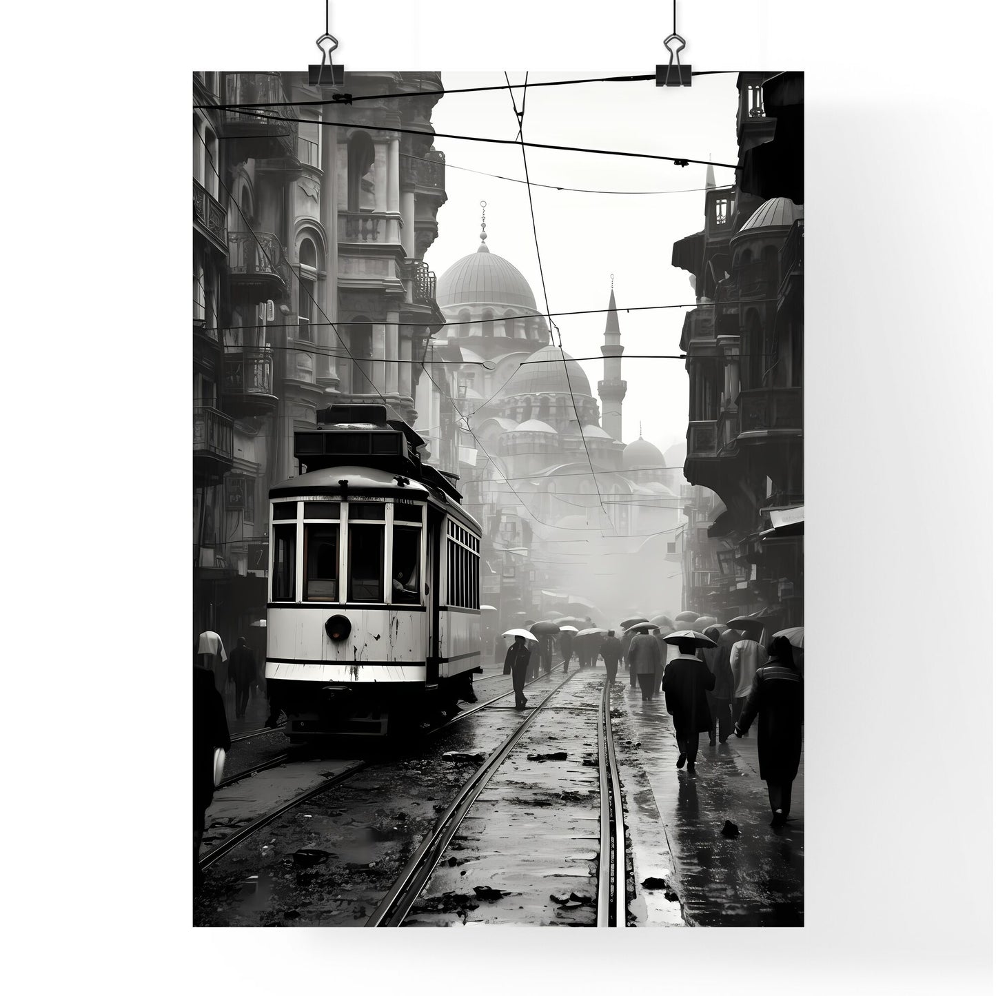 A Poster of Istanbul - A Trolley On A Street With People Walking On It Default Title