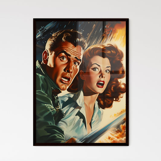 A Poster of 1940s retro sci-fi style painting - A Man And Woman Looking Surprised Default Title