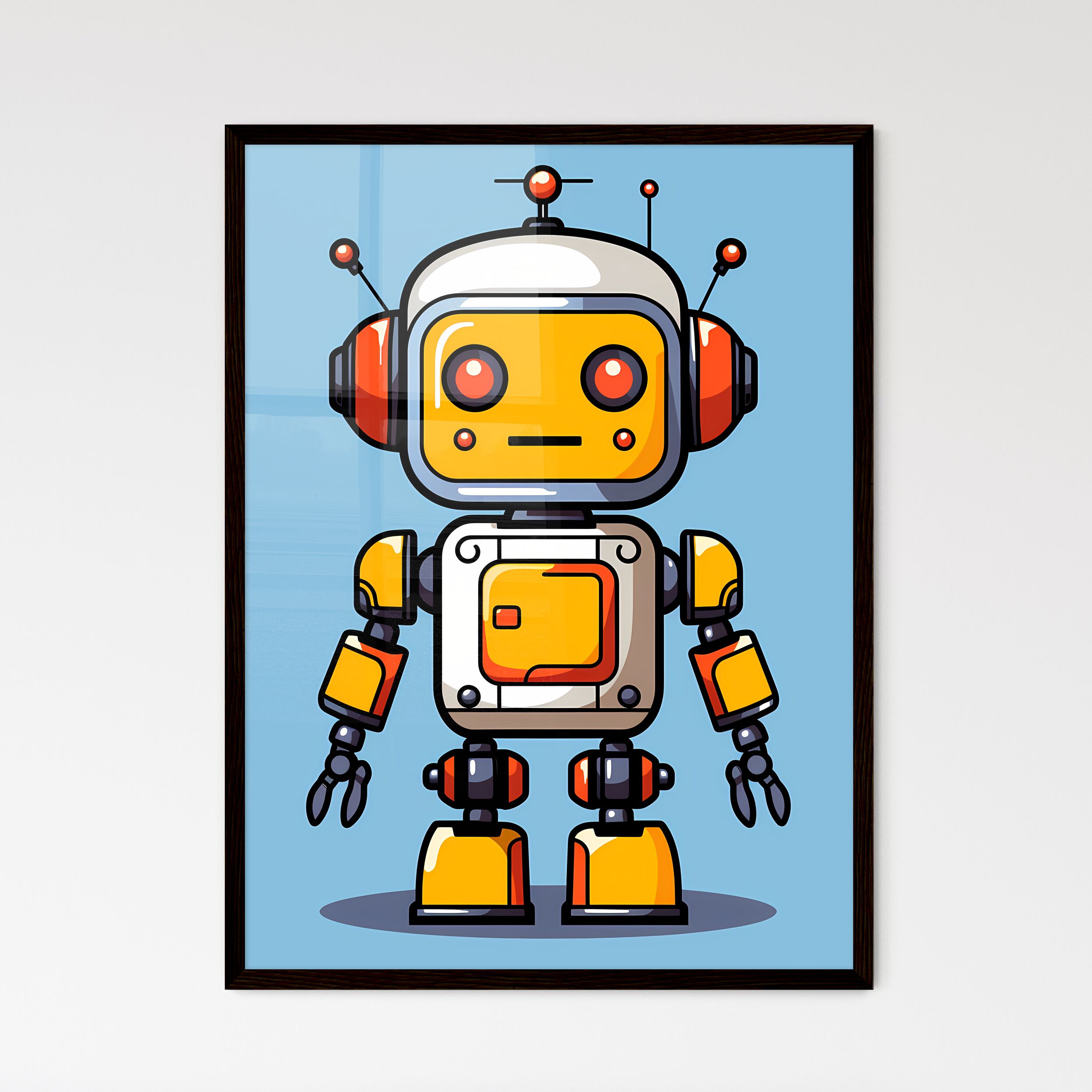 A Poster of minimalist robot art - A Cartoon - Framed Art Print