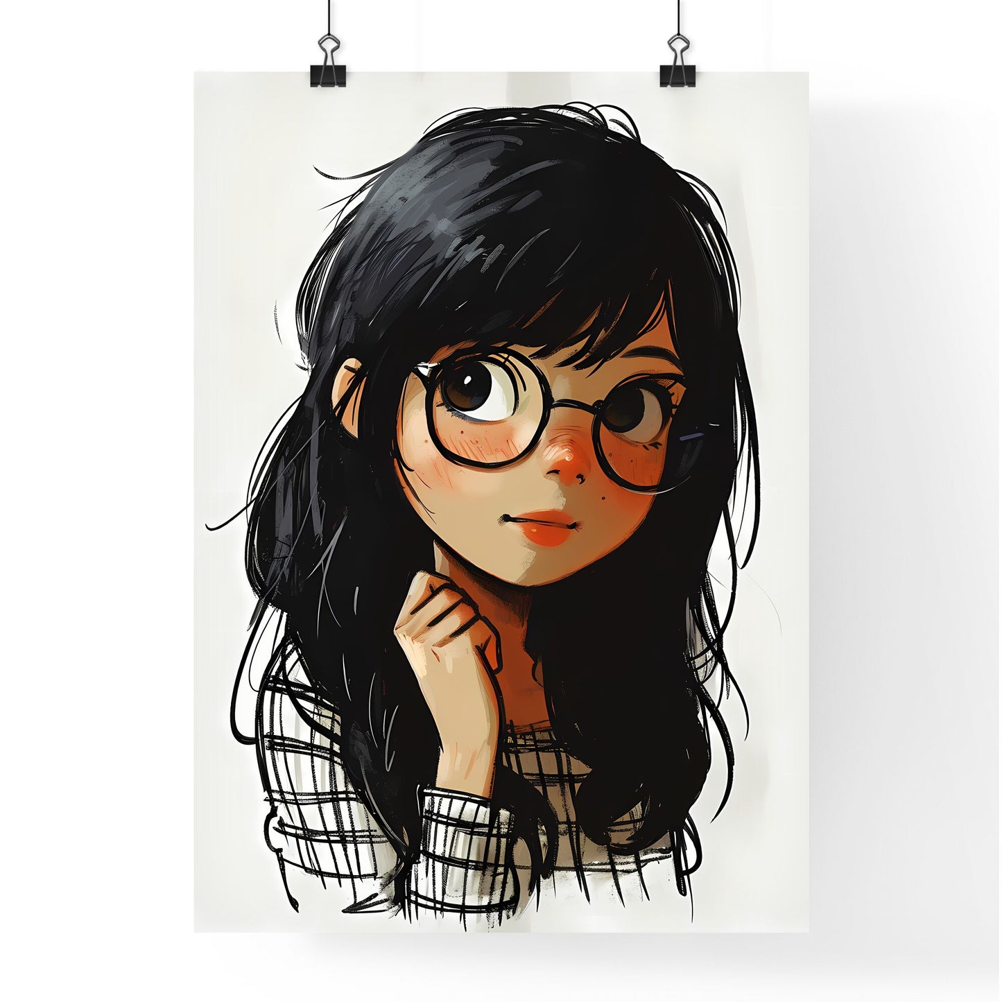 A Poster of a line drawing of a cute cartoon girl - A Cartoon Of A Girl With Glasses Default Title