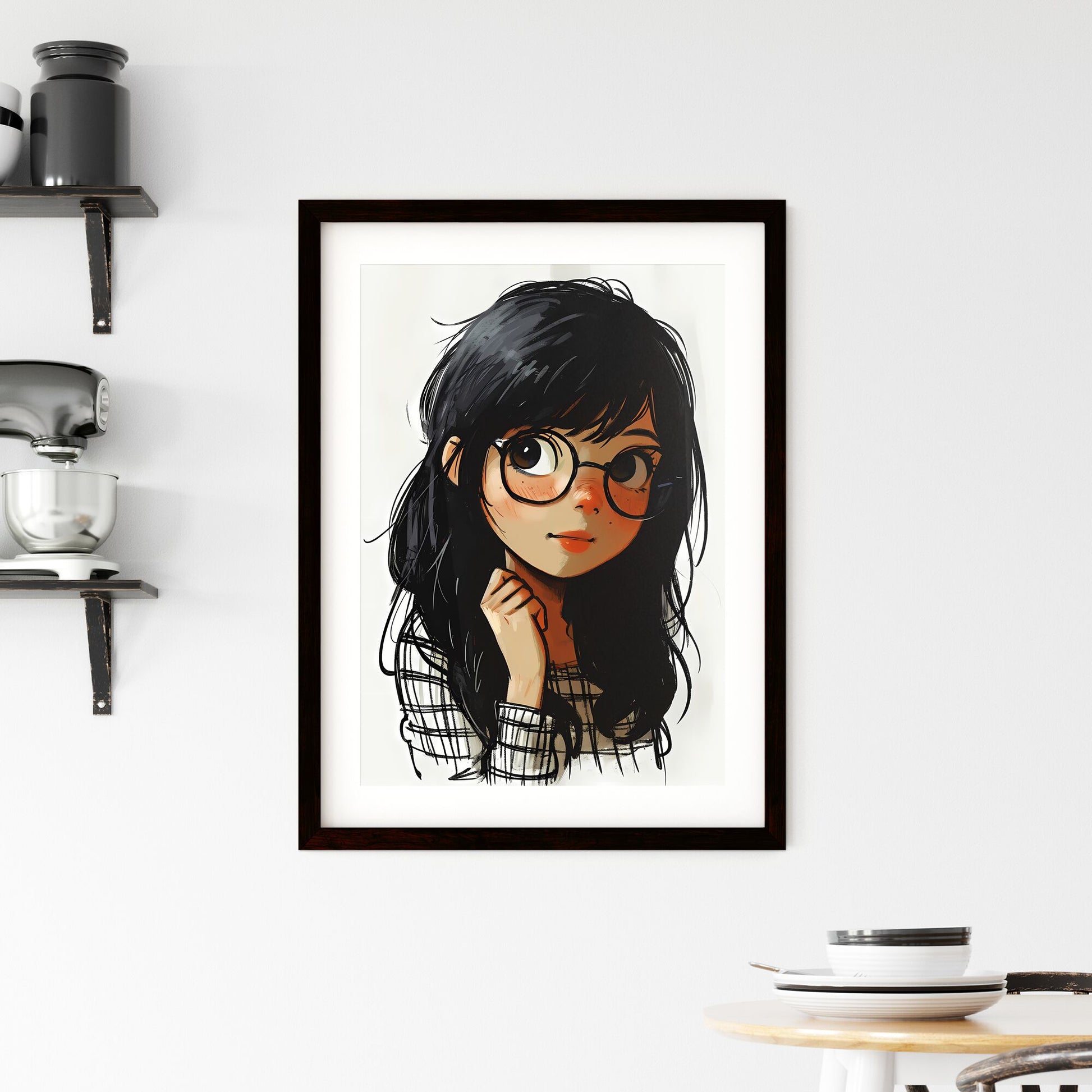 A Poster of a line drawing of a cute cartoon girl - A Cartoon Of A Girl With Glasses Default Title