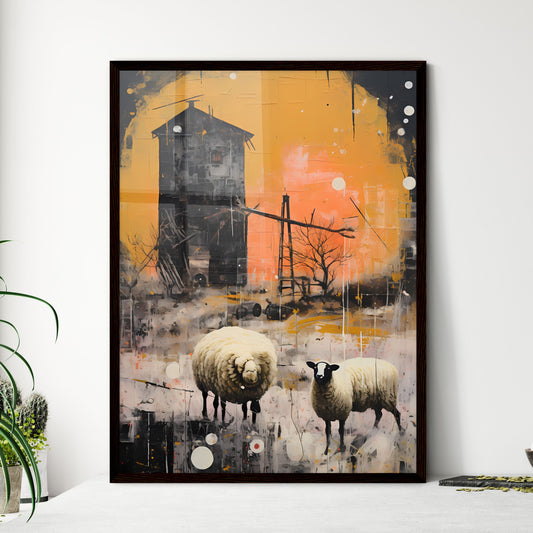 A Poster of Farm on The Plains of Obscurity - A Painting Of Sheep In A Field Framed Art
