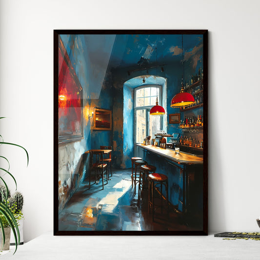 A Poster of bar warm lamp windownight - A Ba - Framed Art Print