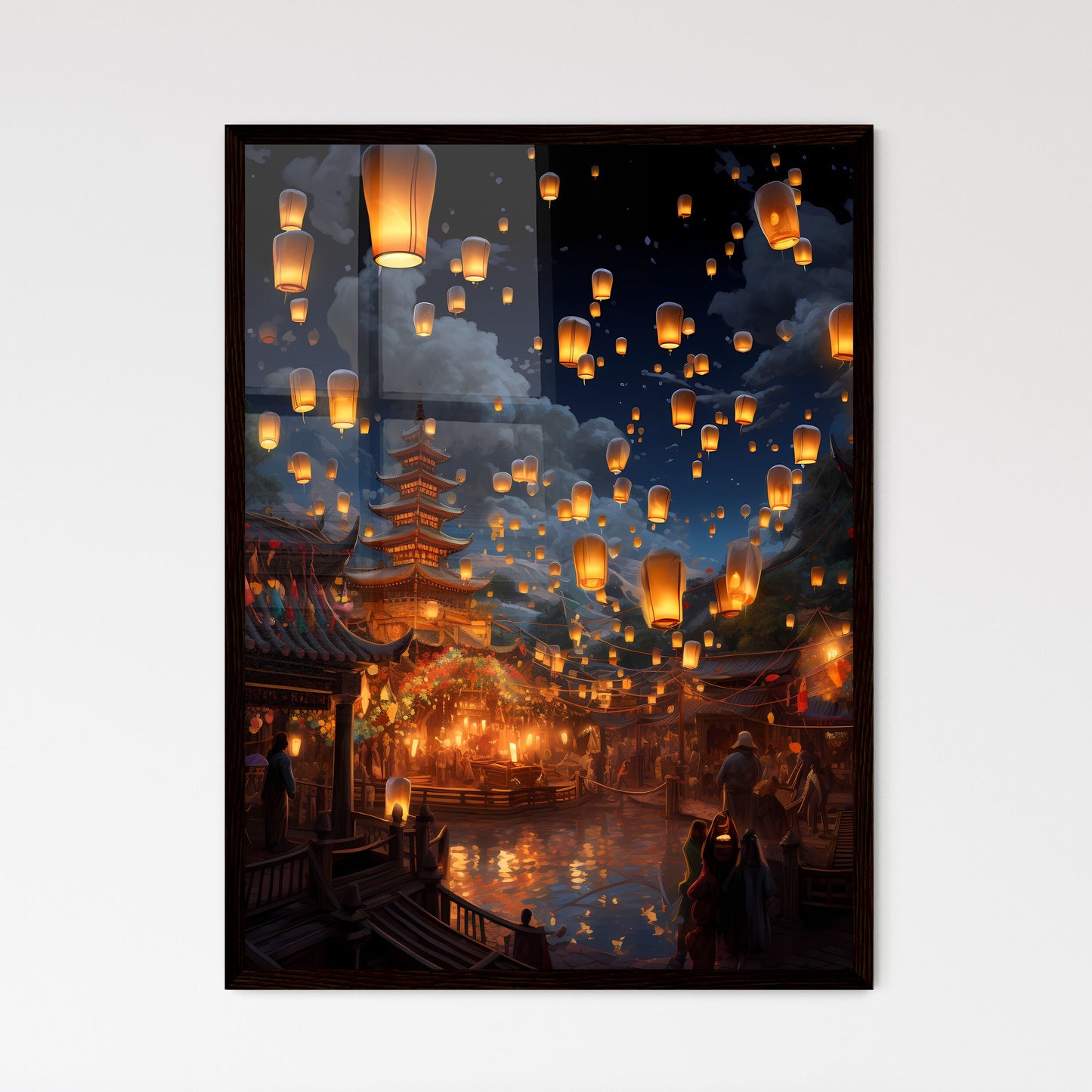 A Poster of Celebration scene with 100 lante - Framed Art Print