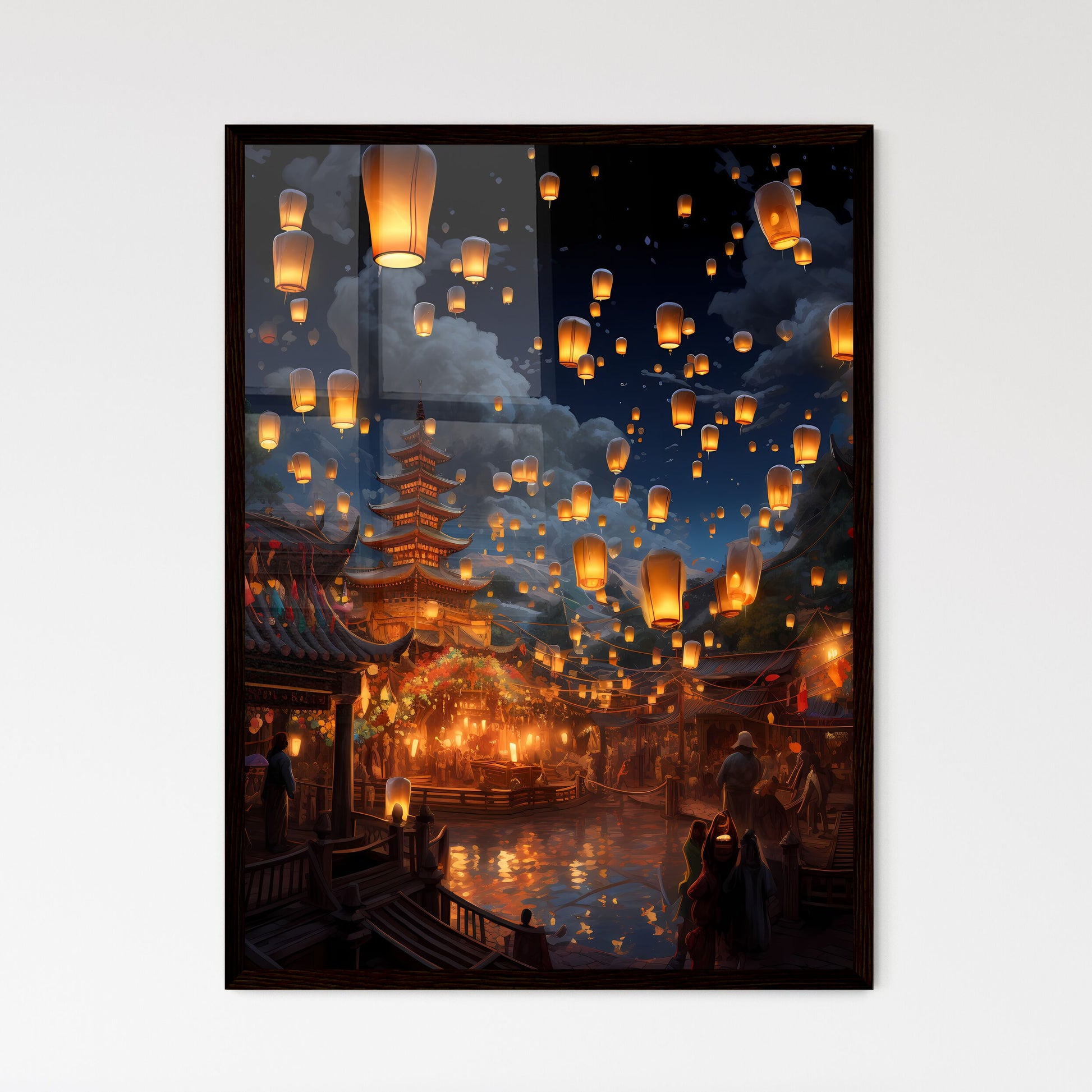A Poster of Celebration scene with 100 lante - Framed Art Print