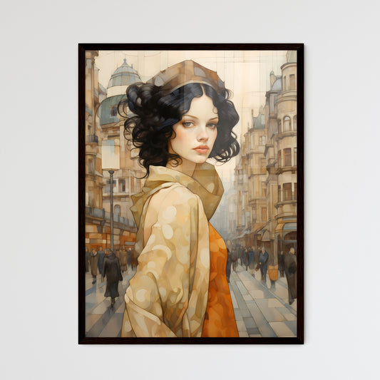 A Poster of art deco noveaux - A Woman In A City Street Framed Art